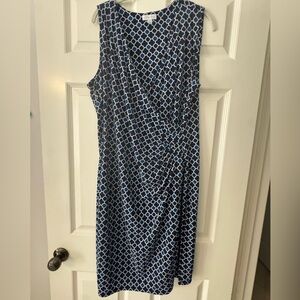 Charter Club Mock Wrap Dress Navy Blue Geometric Print Size XL